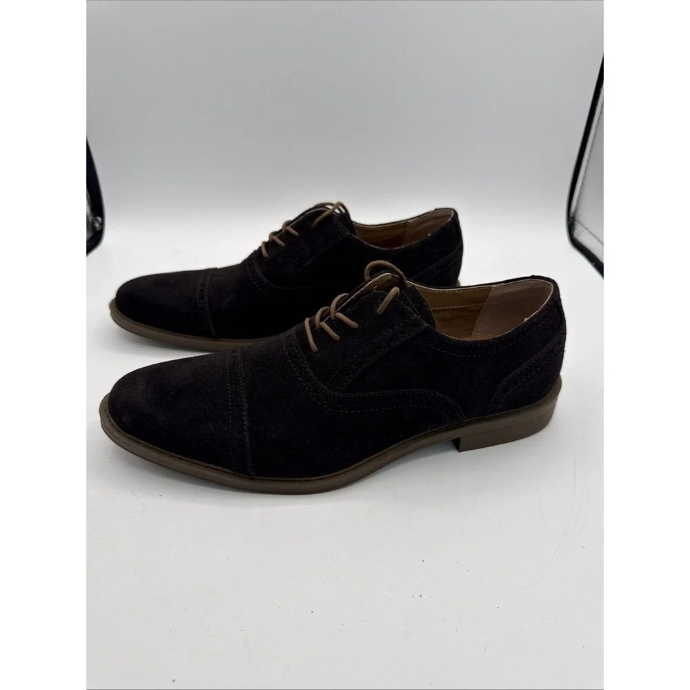 Men's Calvin Klein Gaige Solid Brown Suede Oxford Cap Toe Dress Shoe Sz 10 Mint